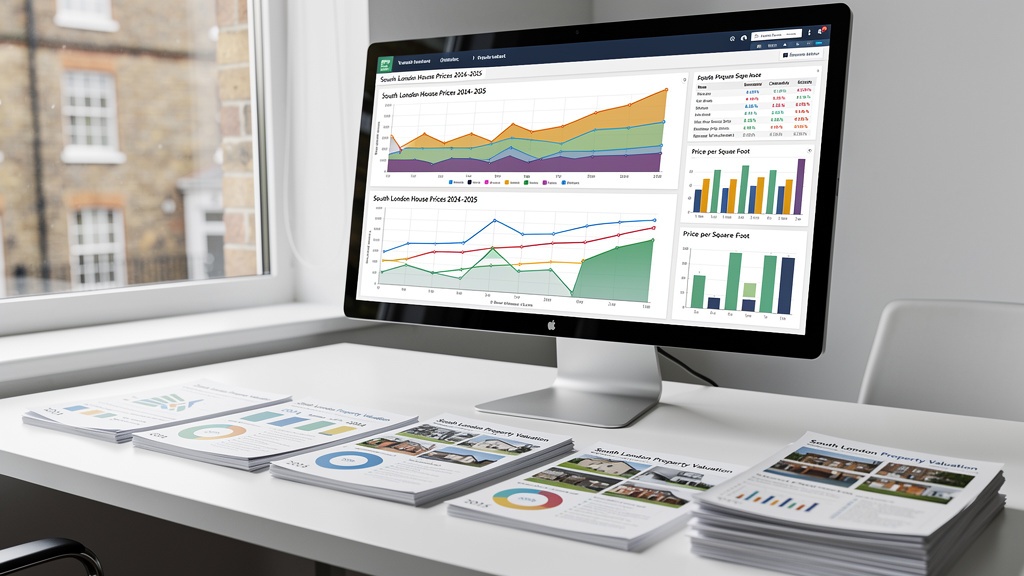 Property market data charts on a screen showing South London house price trends and valuation data for 2025