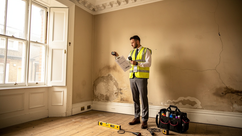 Brixton Surveyors chartered surveyor conducting a Level 3 full building survey inside a Victorian property