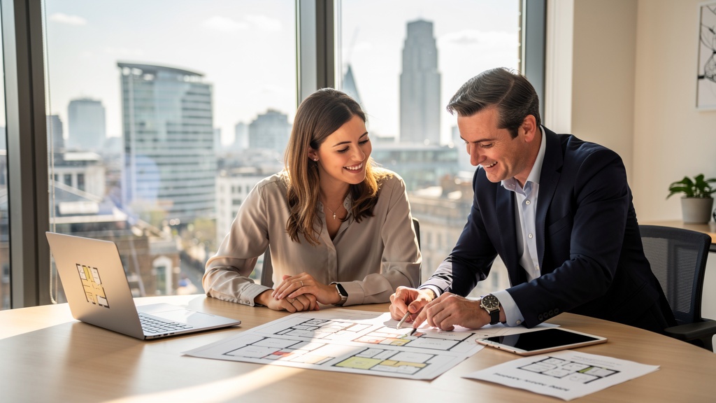 Happy couple consulting with a Brixton Surveyors chartered surveyor about their property