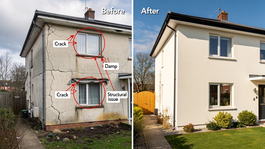 Property before and after party wall work showing the importance of professional party wall surveying